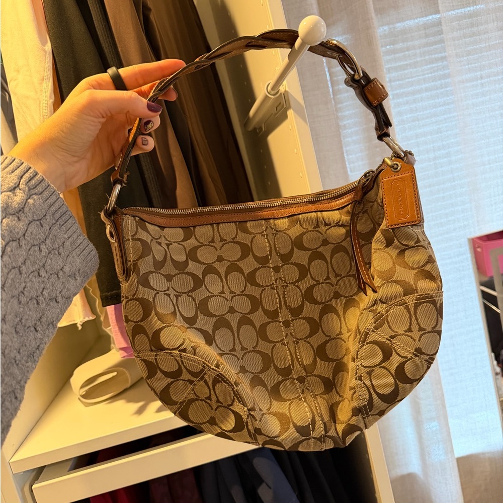 Y2k Coach Signature Brown Canvas & Leather Vintage Shoulder Bag